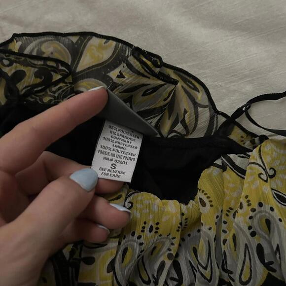 Y2K Dots yellow paisley ruffle blackmini dress with adjustable straps Size small - Picture 4 of 8